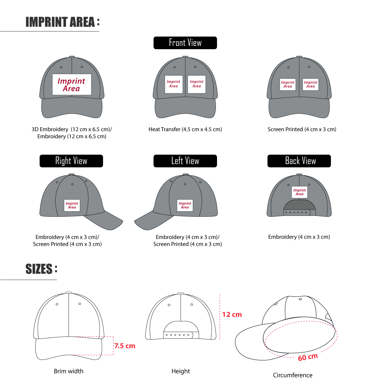 baseball hat dimensions